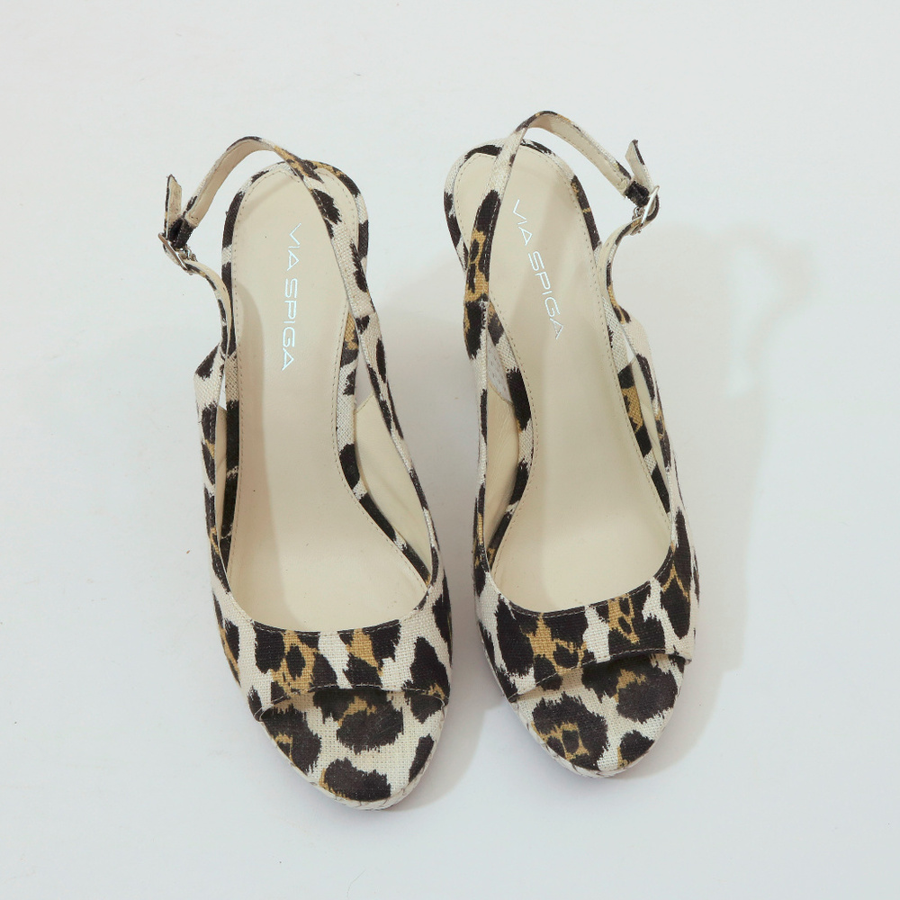 Via Spiga Animal Print Ivory Wedge Sandals 8M - Picture 7 of 8